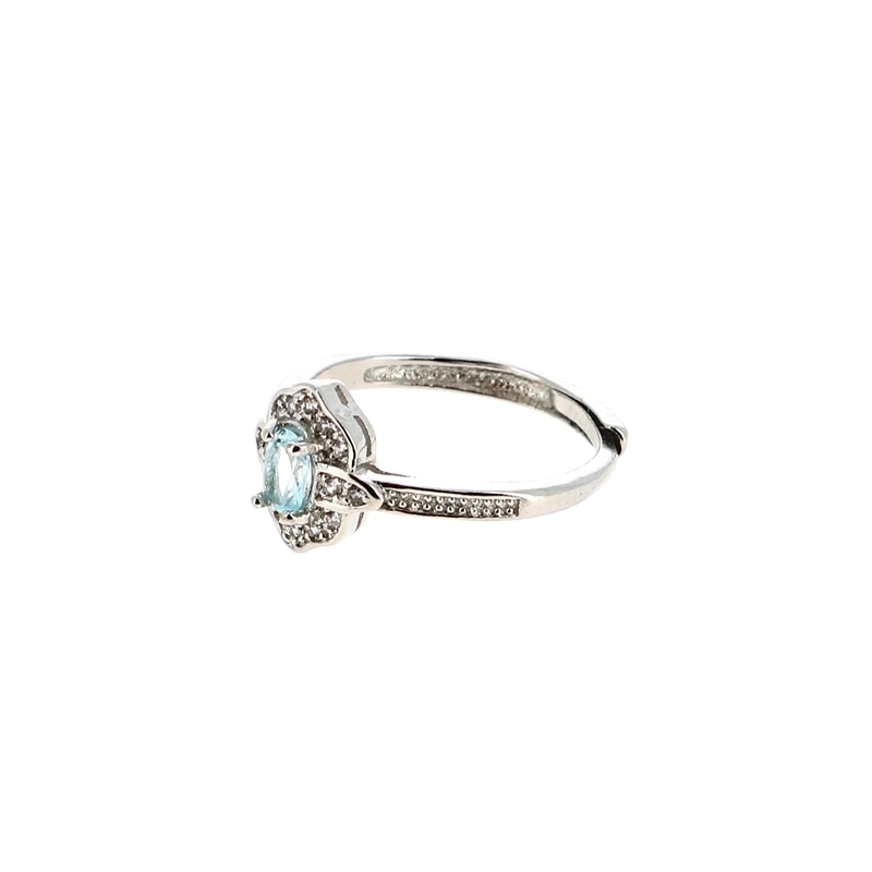 Les Bagues - Bagues Topaze Bleue Réglables Laiton Plaquées Argent 7 x 5 mm