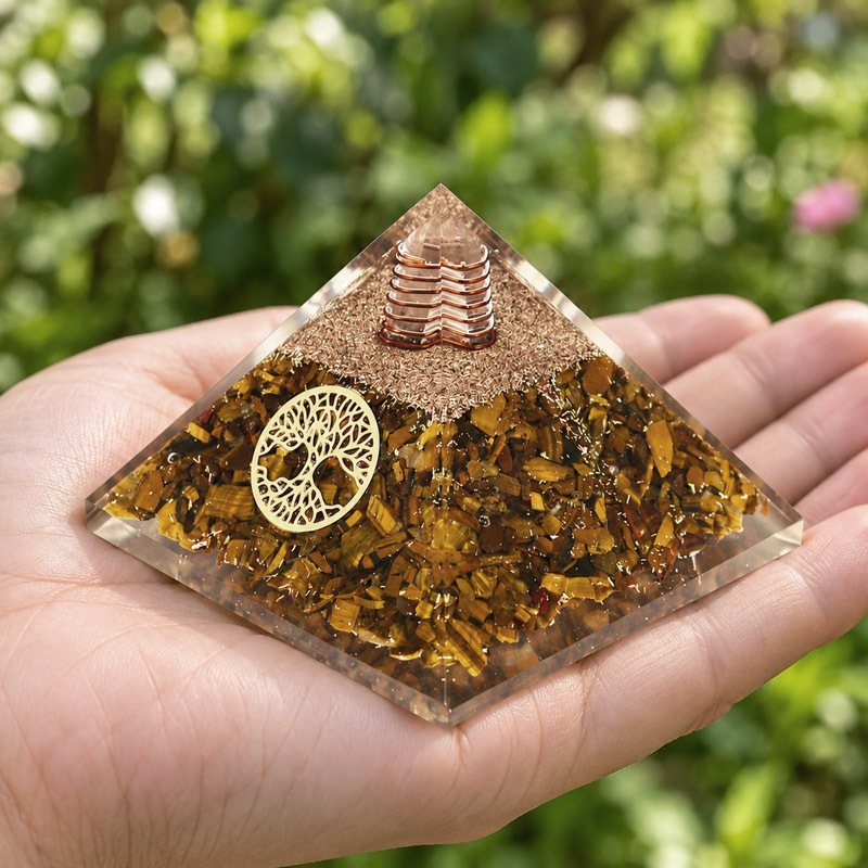 Pyramides Œil de Tigre Orgonite Arbre de Vie 7.5 cm - Pyramides Œil de Tigre Orgonite Arbre de Vie 7.5 cm
