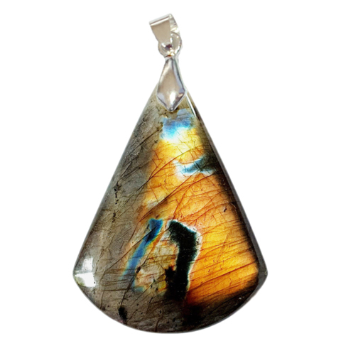 Pendentif Labradorite Base Noire Arc-en-Ciel