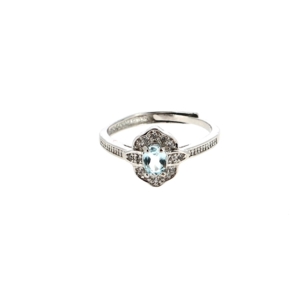 Les Bagues - Bagues Topaze Bleue Réglables Laiton Plaquées Argent 7 x 5 mm