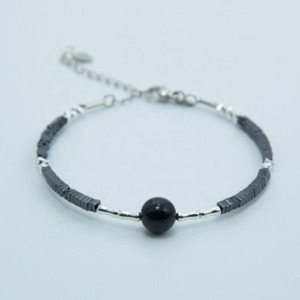 Les Bracelets - Bracelet Bille Hématite Noire et Plaquettes Emeraude Noire