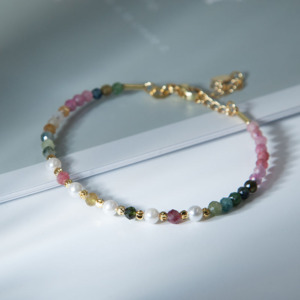 Les Bracelets - Bracelet Tourmaline Multicolore Billes facettées entre 3 & 4 mm & Cuivre plaqué Or