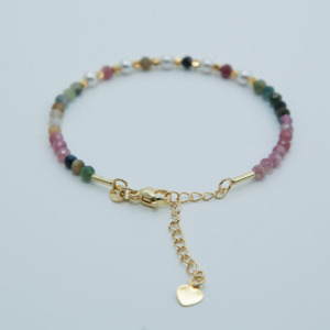 Les Bracelets - Bracelet Tourmaline Multicolore Billes facettées entre 3 & 4 mm & Cuivre plaqué Or