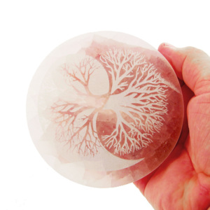 Sélénite gravée Laser - Cercle Sélénite EXTRA Yin Yang Arbre de Vie Ø 10 cm