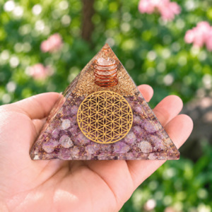 Pyramide Lépidolite Orgonite Fleur de Vie 7.5 cm - Orgonite Lépidolite