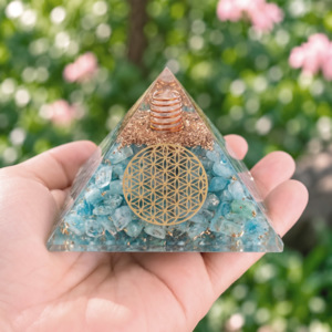 Pyramides Aigue Marine Orgonite Fleur de Vie 7.5 cm - Orgonite Aigue Marine