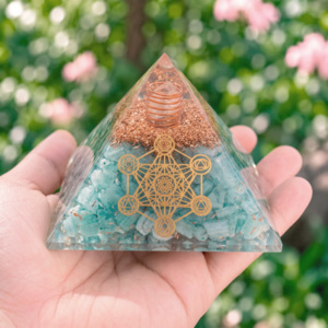 Pyramides Aigue Marine Orgonite Metatron 7.5 cm - Orgonite Aigue Marine
