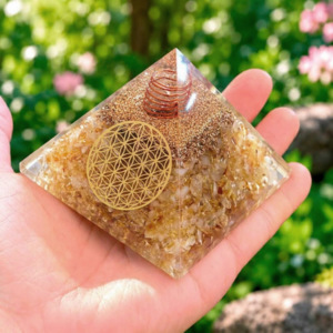 Pyramides Citrine Naturelle Orgonite Fleur de Vie 7.5 cm - Orgonite Citrine