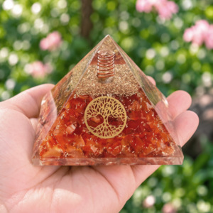 v - Pyramides Cornaline Orgonite Arbre de Vie 7.5 cm