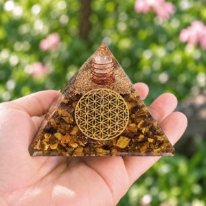 Pyramides Œil de Tigre Orgonite Fleur de Vie 7.5 cm