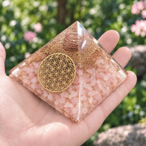 Pyramides Quartz Rose Orgonite Fleur de Vie 7.5 cm - Orgonite Quartz Rose
