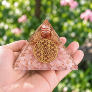 Pyramides Quartz Rose Orgonite Fleur de Vie 7.5 cm - Orgonite Quartz Rose